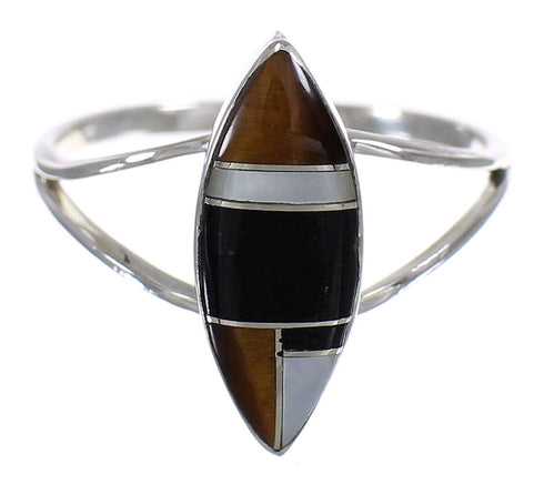 Southwestern Multicolor Inlay Silver Ring Size 6-1/2 AX80697